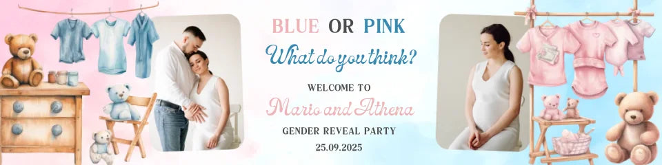 Blue Pink What Do you think Gender Reveal Party Banner Mockup