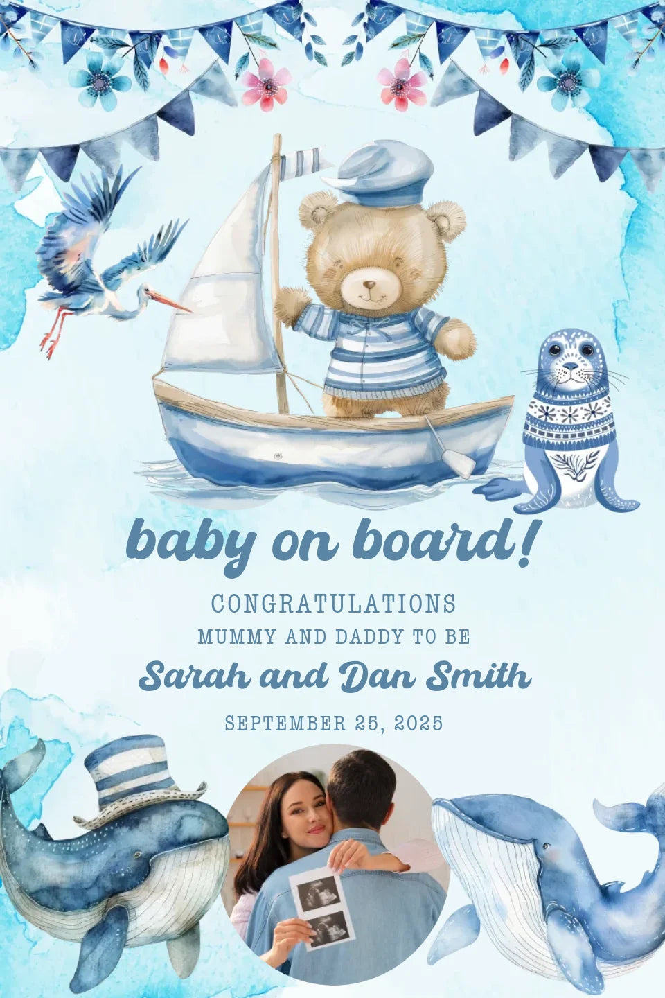 Baby On Board Baby Shower Party Mega Card Mockup